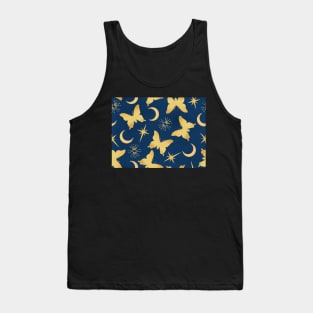 Gold Stamped Butterflies and Sunbursts on Blue Tank Top